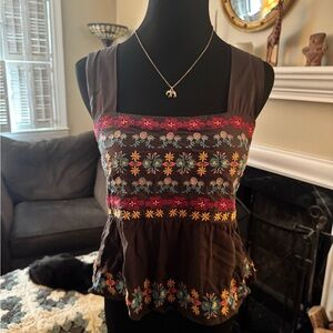 NATURAL LIFE Floral Embroidered Brown Top